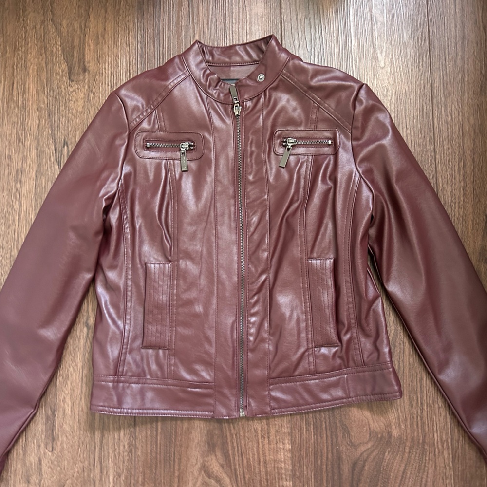 Jou Jou Women's Faux Leather Jacket in Burgundy
